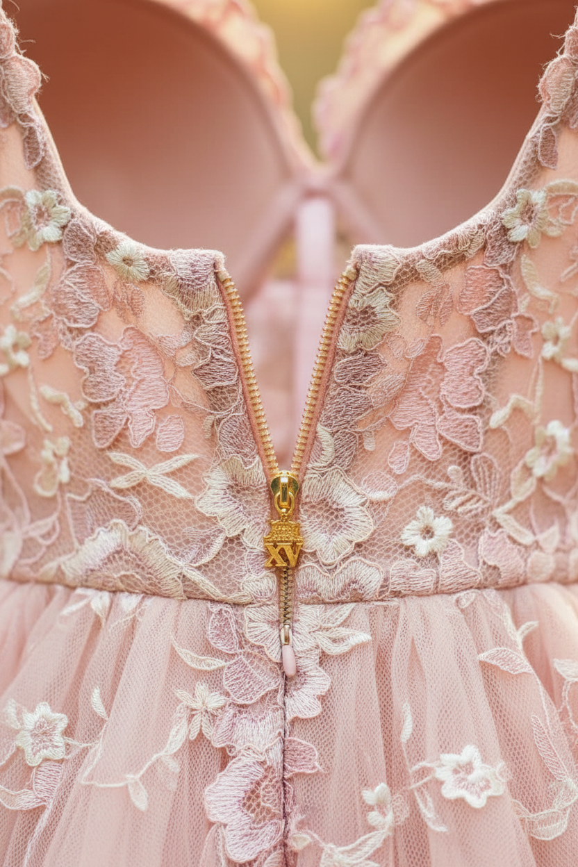 Dije XV dentro cremallera vestido quinceañera