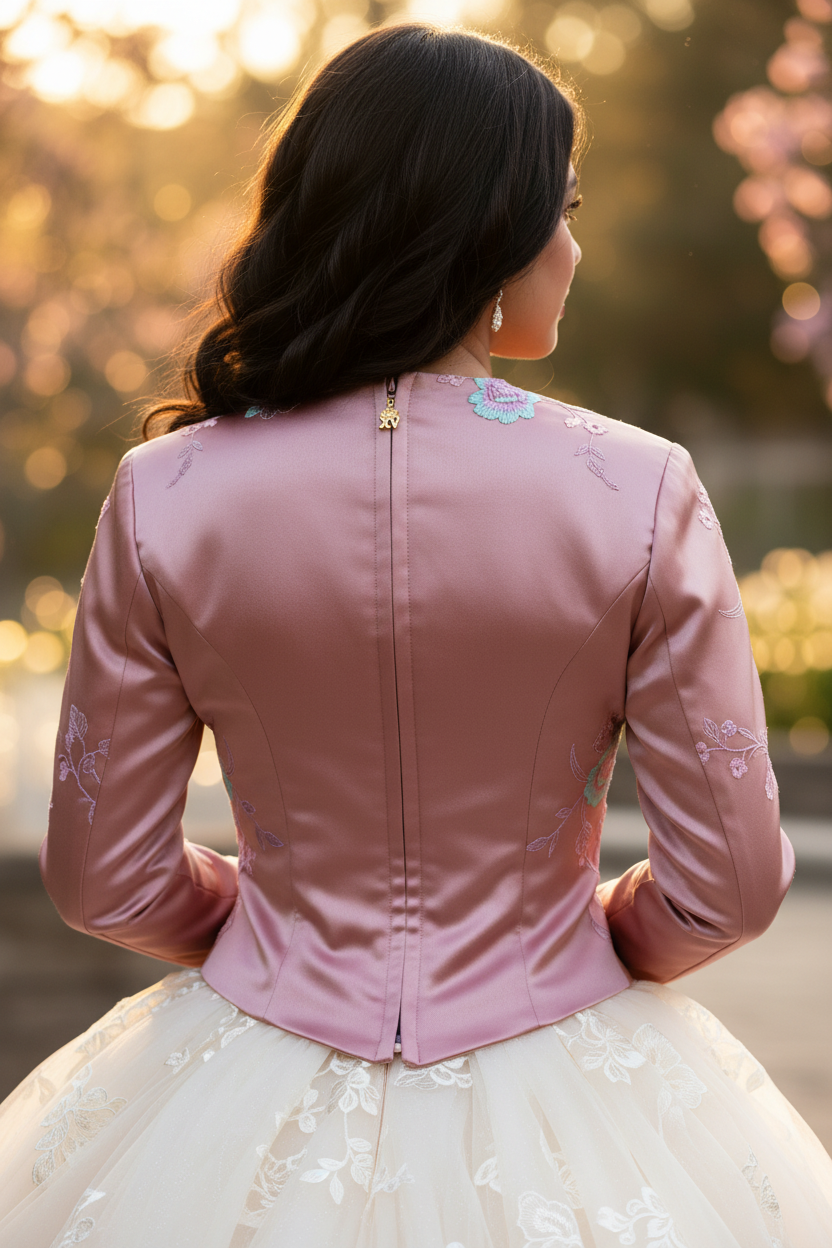 Dije XV en cremallera de chaqueta quinceañera