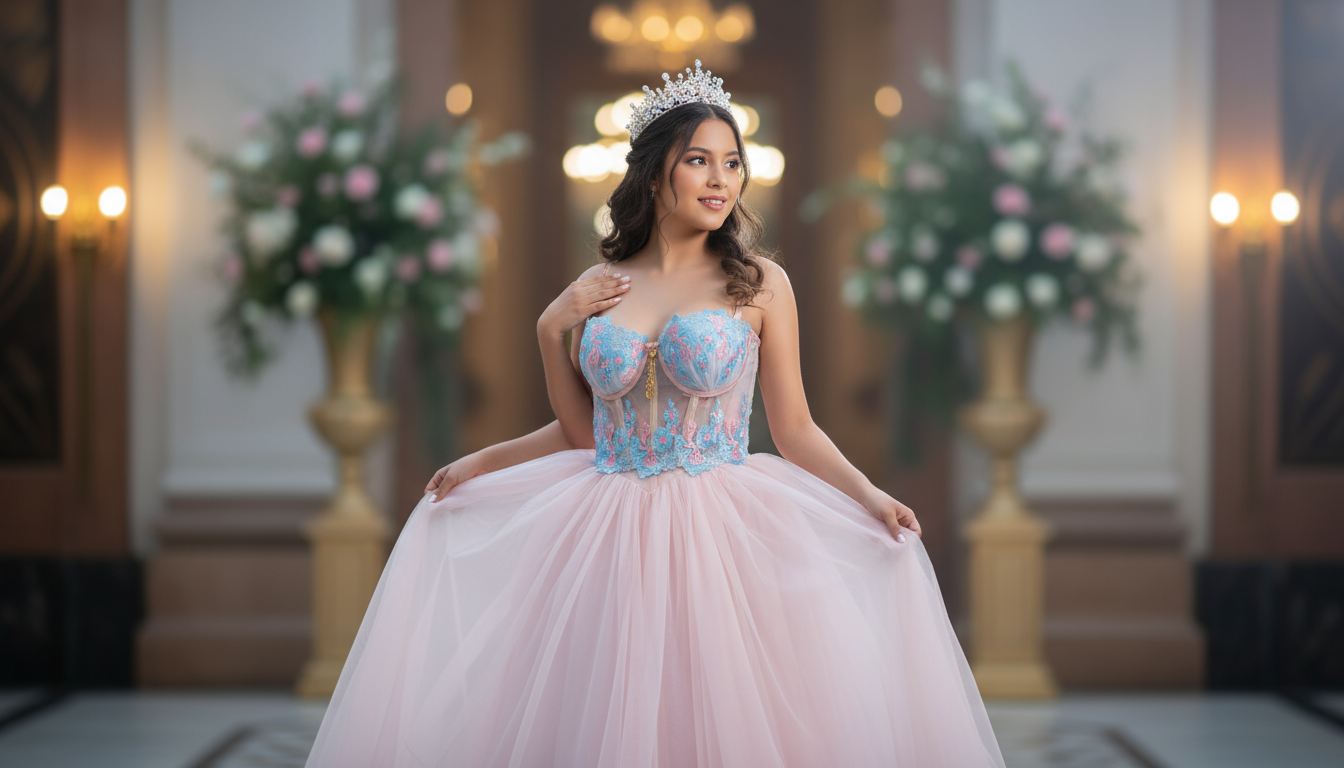 Corset Azul Celestial - Falda Rosada