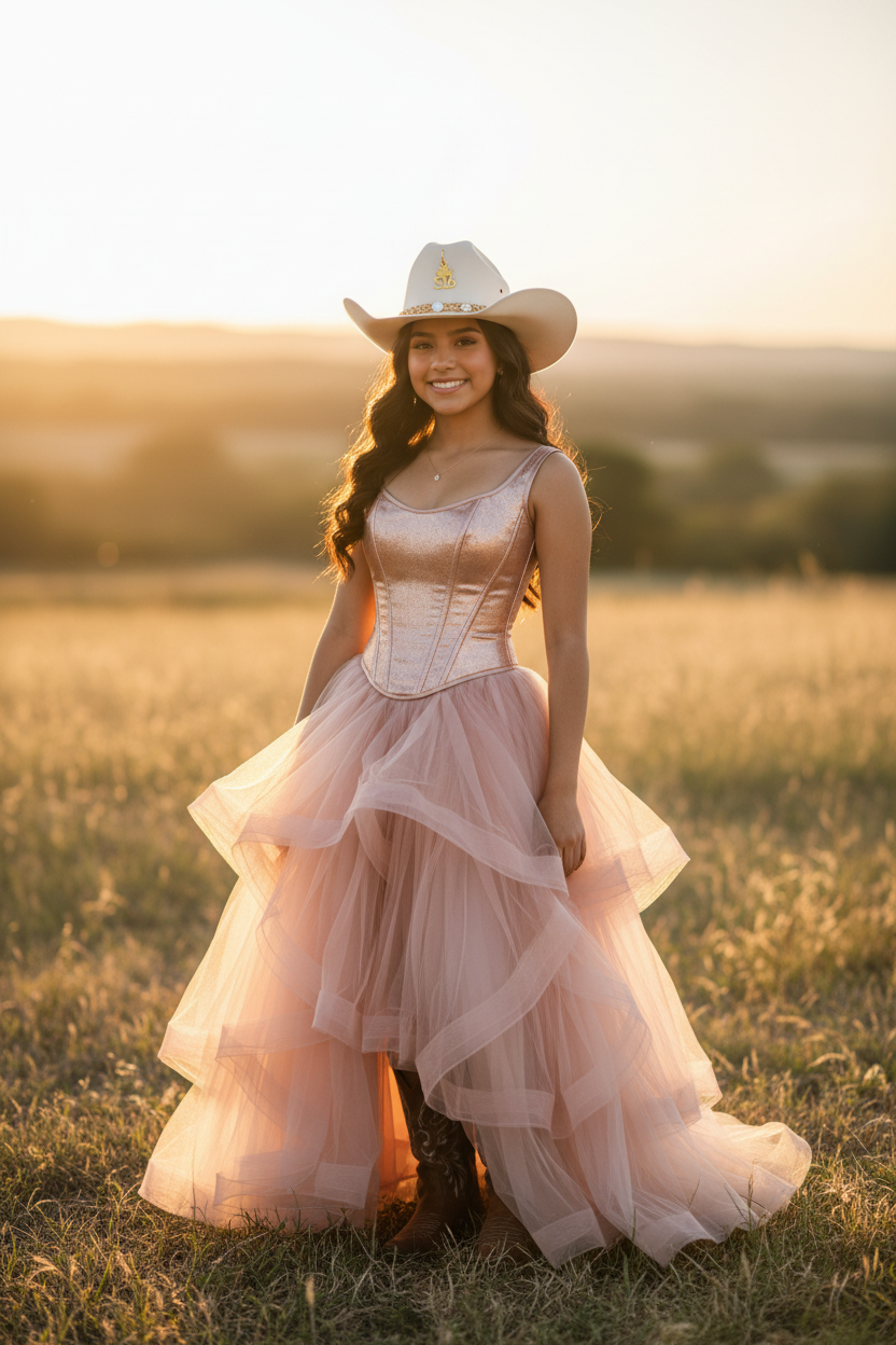 Modelo con corset y sombrero negro con dije S16