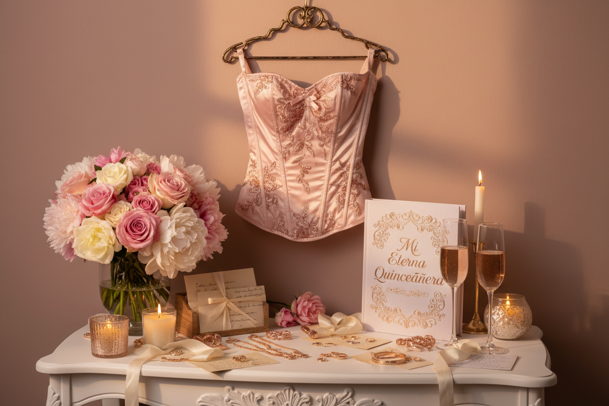 Lifestyle shot de corset colgado con libro en tocador